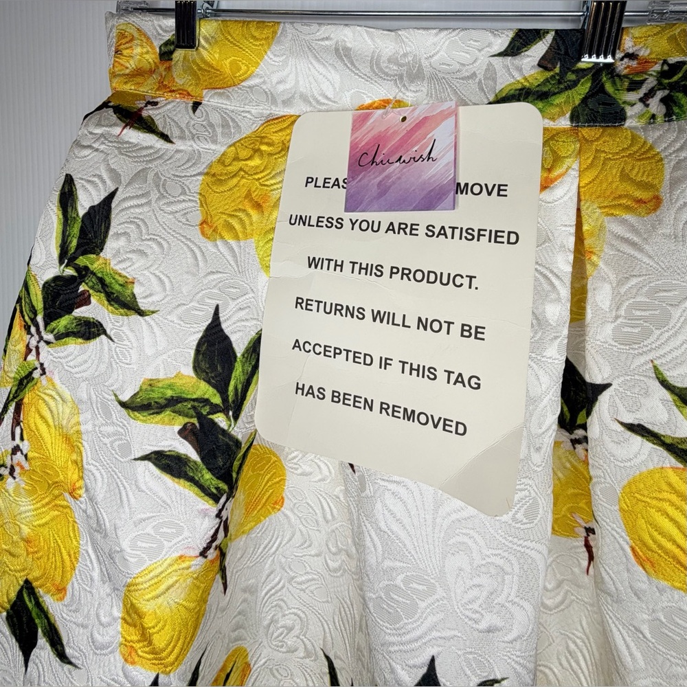 Chicwish Lemon Tree Jacquard A-Line Skirt - Side Zip & Lined - Size Large NWT - Picture 4 of 7